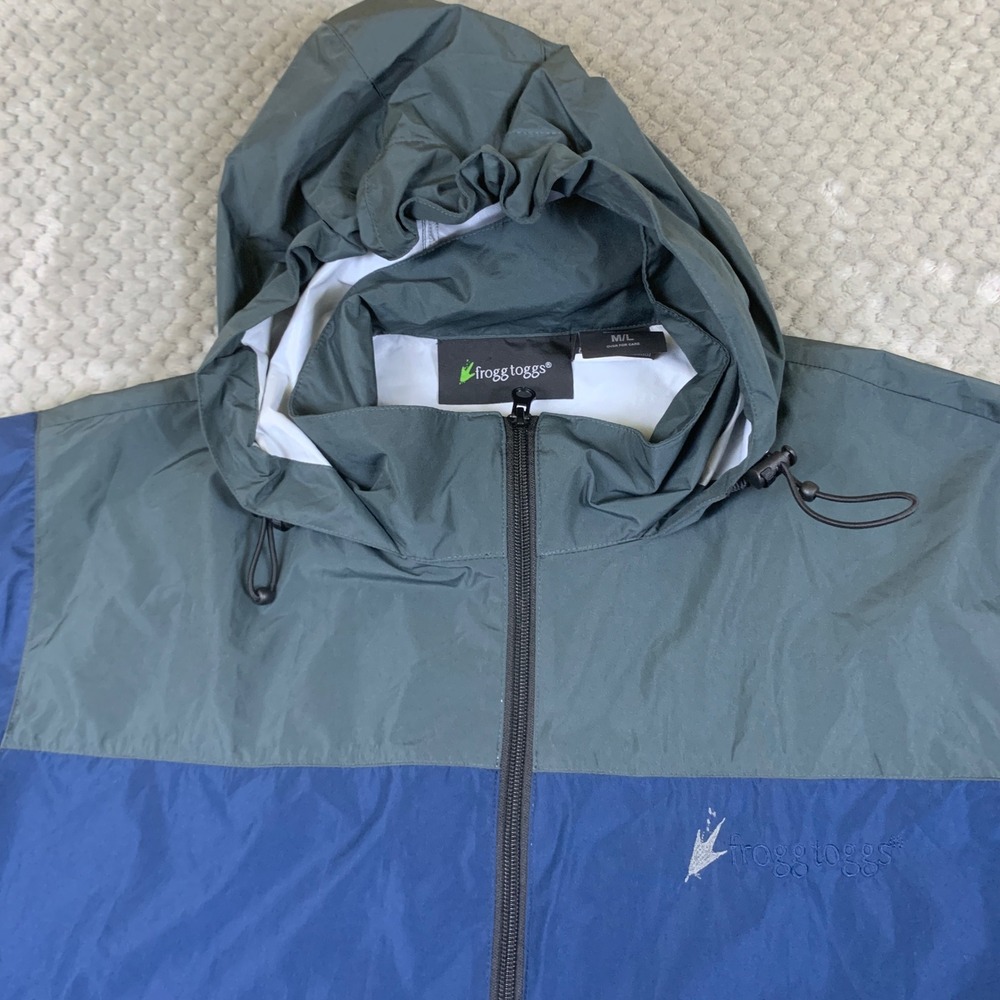 Frogg Toggs Mens Rain Jacket Blue Gray Full Zip Hooded Outdoor RT62141-722 M/L